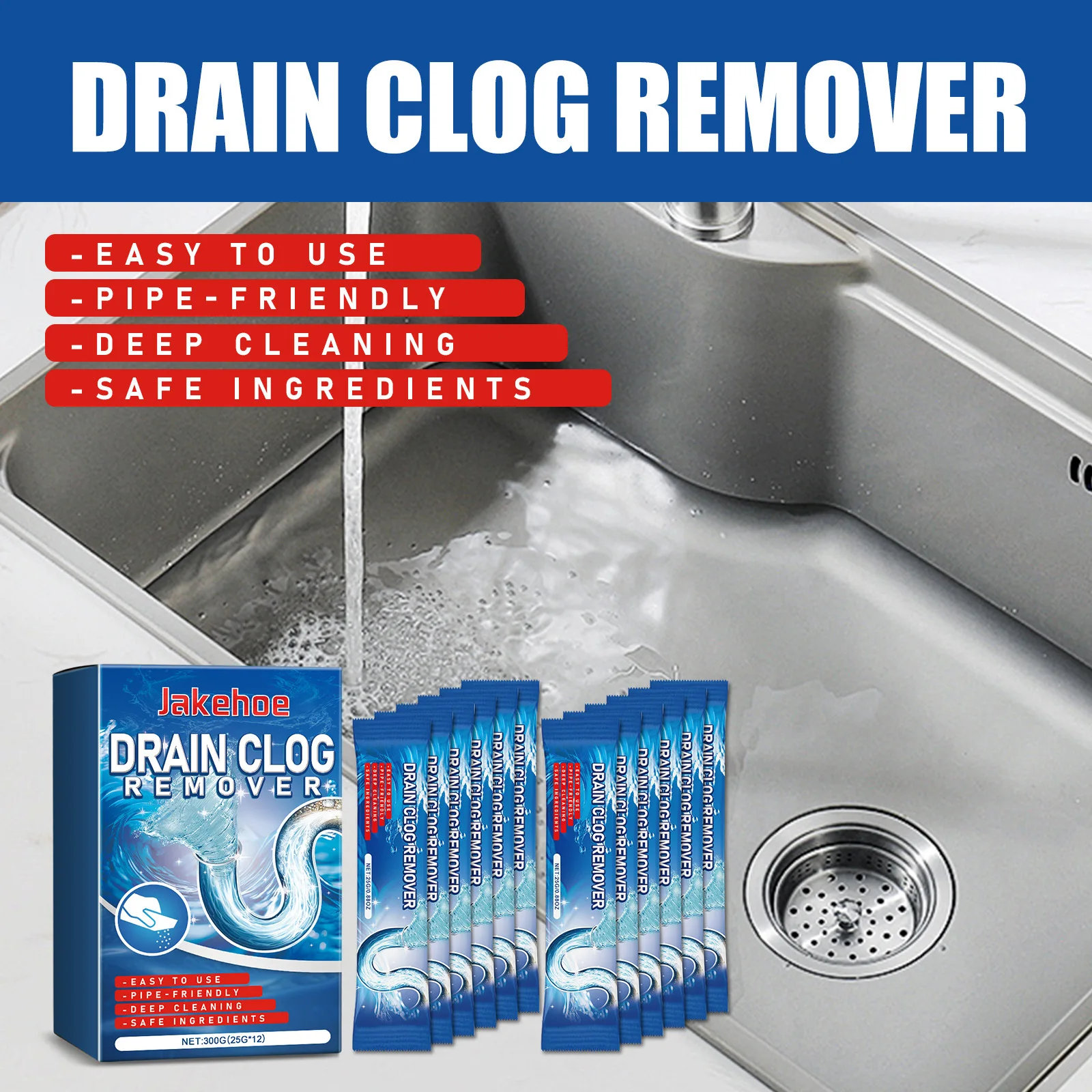 kf-Aa875dfbaf05e4e15a863116327d761b0h Jakehoe 25gx12 Bathroom Sink Drain Cleaner Powder Grease Hair Clog Remover Pipeline Clean Deodorant Toilet Pipe Dredging Cleaner - Image 1