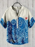 Spring/Summer Men's Shirt Stand Alone Casual Hawaiian Style Shirt Men's Top 100% Linen - Image 5