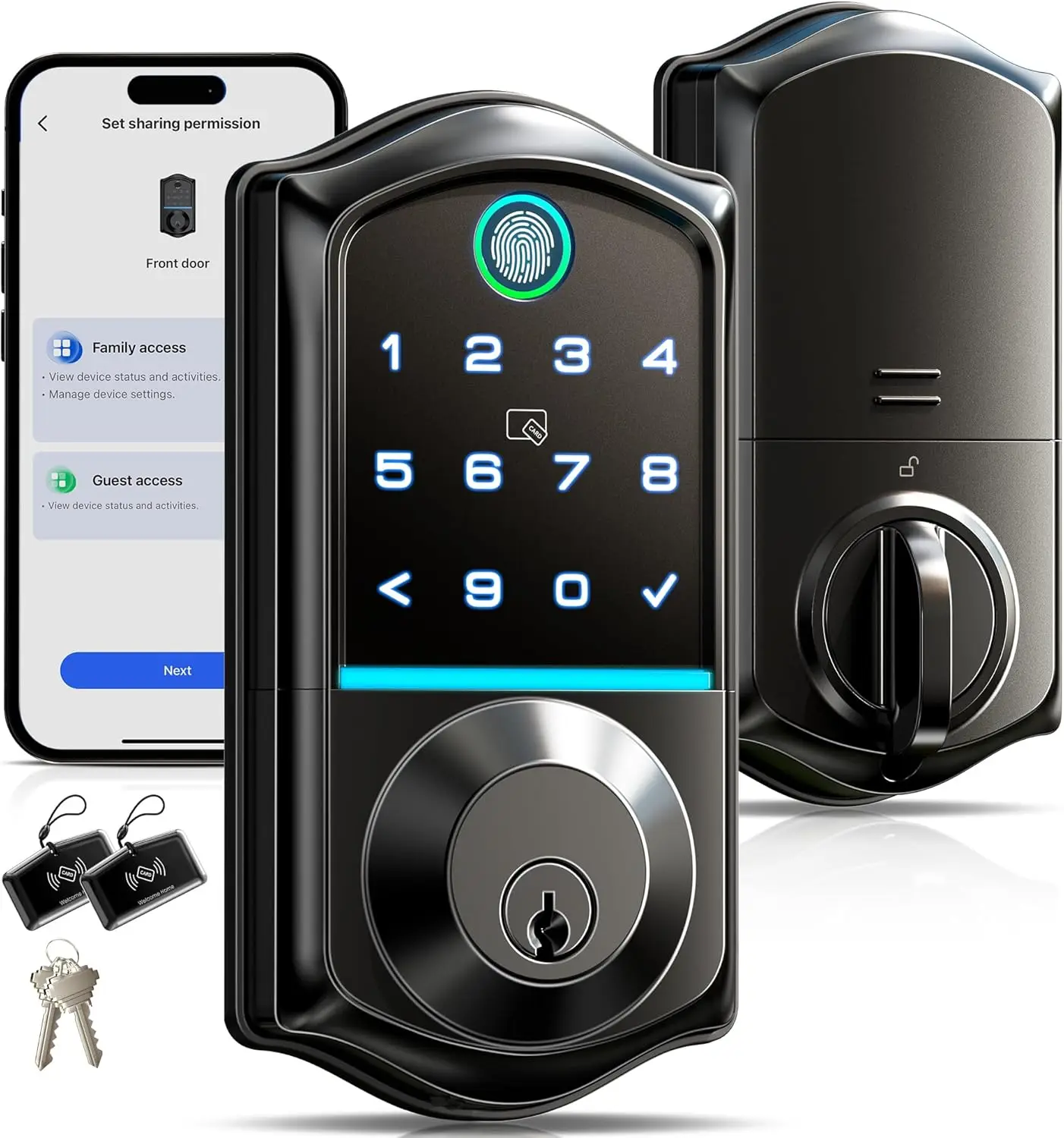 kf-S1acb9de1ae354c19a835fbca6cd3fb19D Veise VE017 Fingerprint Smart Door Lock, App Control, 7-in-1 Keyless Entry, Auto Lock, Emergency Power Port - Image 1