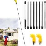 Gutter Cleaning Tools 10.5 Feet Long Gutter Cleaning Tools with 8 Stainless Steel Tubes and 2 Brushes Gutter Cleaner Ability