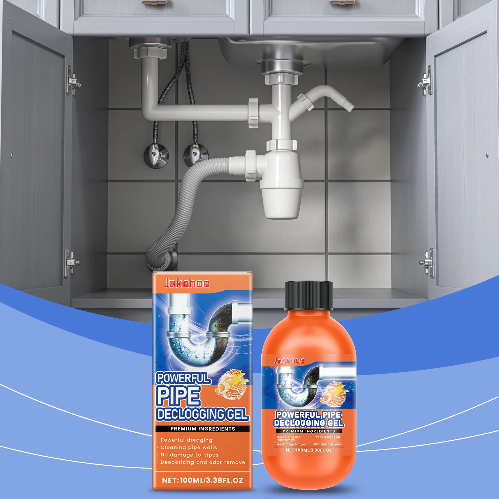 kf-S22b635168b864cf399196cd264285b8ep Jakehoe 100ml Drain Clog Remover Pipeline Dredging Agent Powerful Quick Cleaning Drain Toilet Cleaner Tool - Image 1