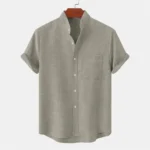 Summer new men's pure-color linen short-sleeved collared shirt - Casual enhanced version men's shirt - Fast shipping