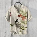 Spring/Summer Men's Shirt Stand Alone Casual Hawaiian Style Shirt Men's Top 100% Linen - Image 2