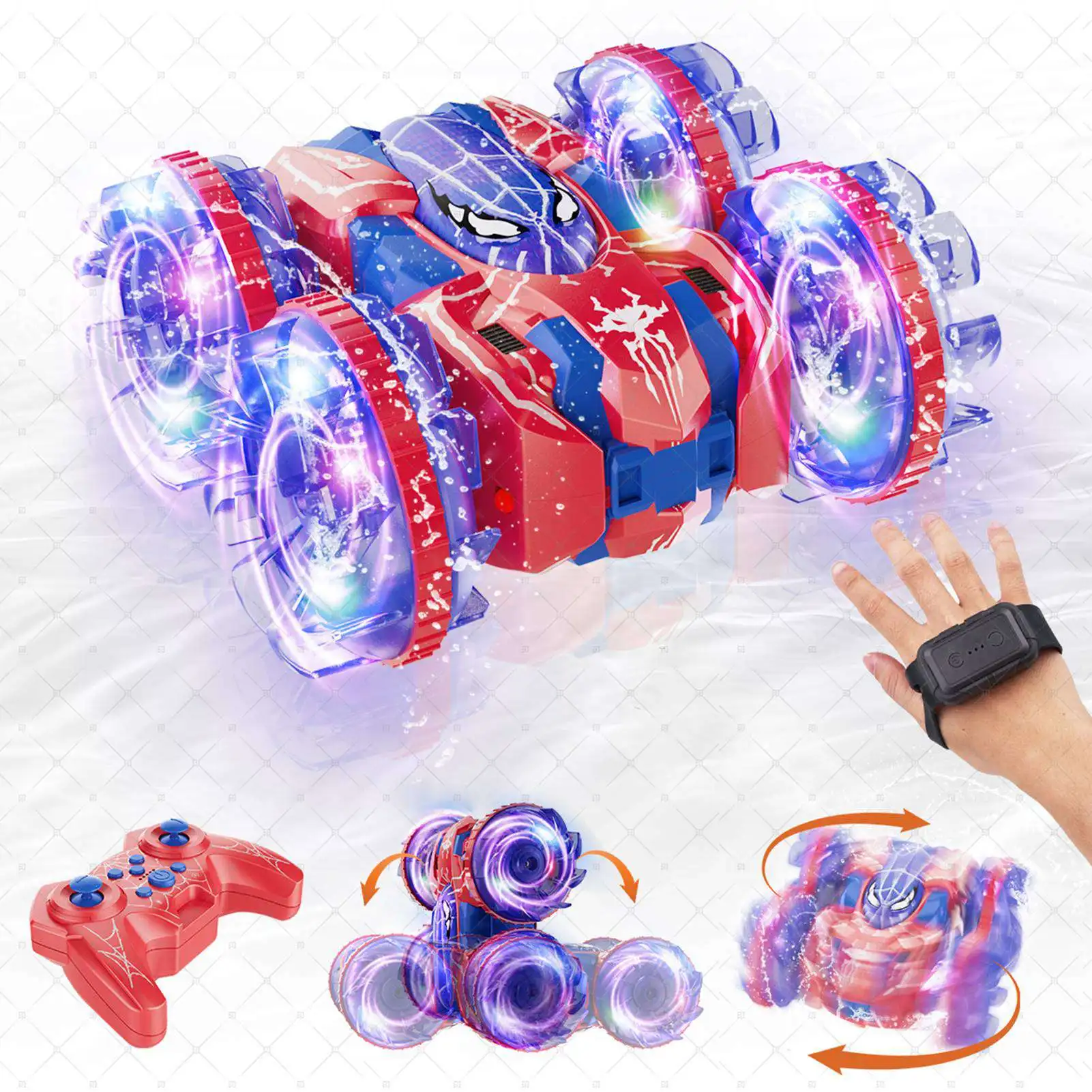 kf-S3149b57258394805a3f0b01d1fff7c40R Gesture Sensing RC Stunt Car 360 Degree Rotating Amphibious Hand Gesture Remote Control Car with Lights for Kids Boys Red - Image 1