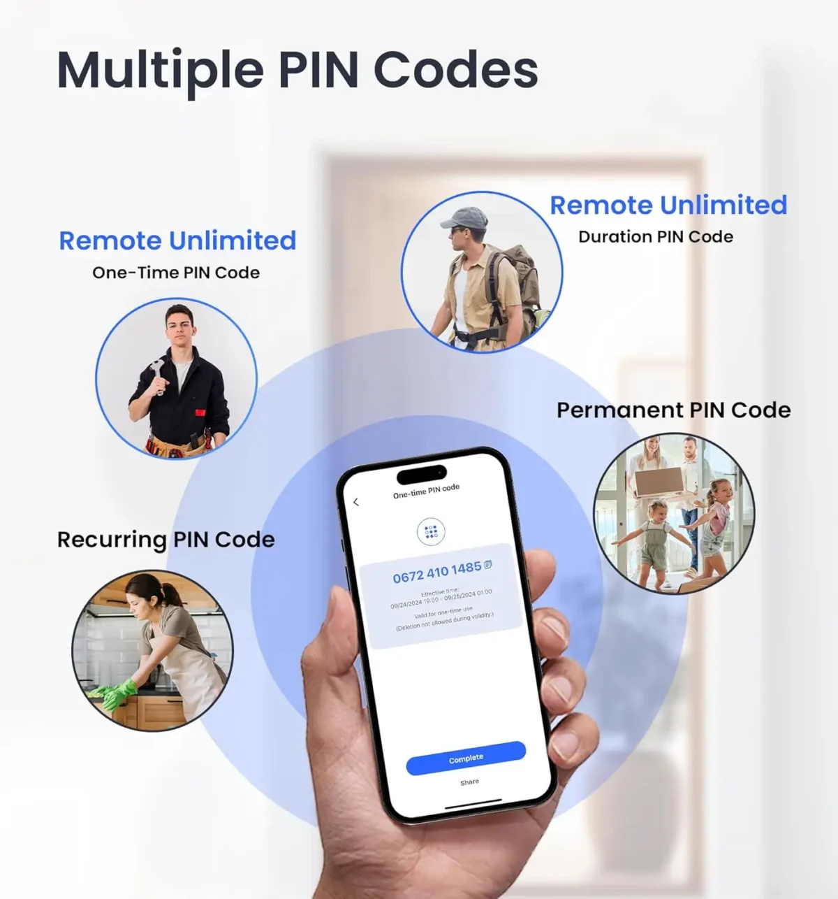 Veise VE017 Fingerprint Smart Door Lock, App Control, 7-in-1 Keyless Entry, Auto Lock, Emergency Power Port - Image 3