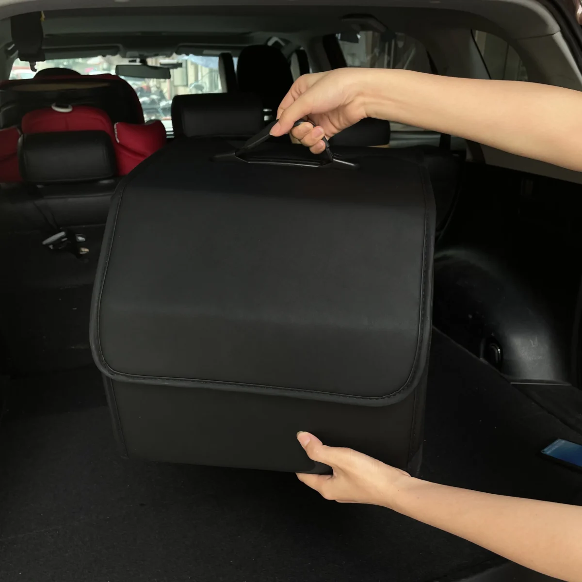 Storage Box PU Leather Multipurpose Collapsible Car Trunk Storage Organizer Car Trunk Organizer Stowing Tidying Auto Accessories - Image 4