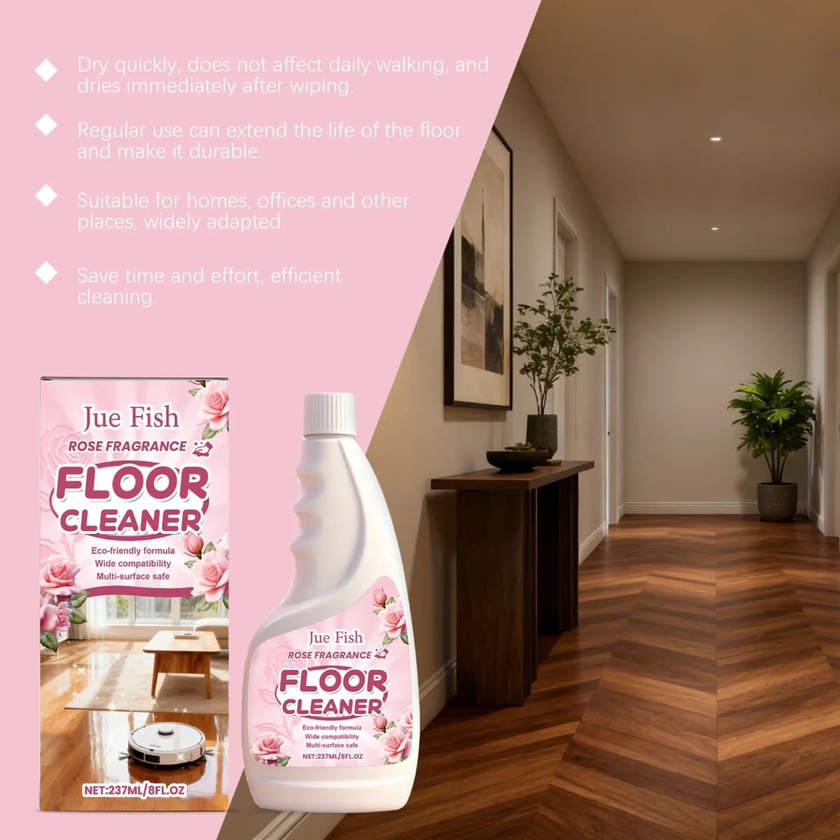 Jue Fish Concentrated Wood Floor Cleaner And Polish For Hardwood Laminate Tile Cleaning Restores Shine Removes Stains Dust Pet - Image 2