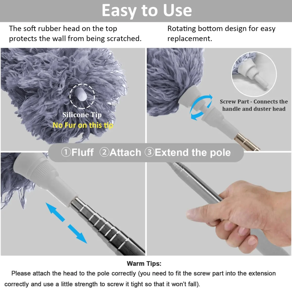 Microfiber Feather Duster Extendable Duster with Extra Long Pole Bendable Head Long Handle Dusters for Cleaning Ceiling Cars - Image 6