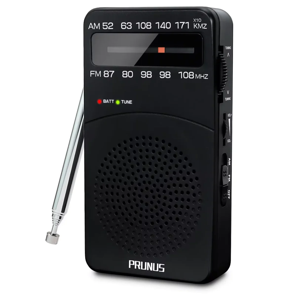 PRUNUS J-166 Portable Radio AM FM, Battery Operated Radio with Tuning Light, Back Clip, Excellent Reception, Transistor Radio - Image 2