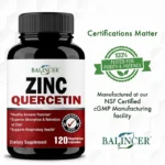 Zinc, Quercetin Supplement - Supports Immune System Function, Cardiovascular, Supports Respiratory Health, 120 Capsules