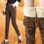 Women Corduroy Warm Pants Thick Plush Casual Pants Autumn Winter Leggings High Waist Harem Pants Trousers - Image 2