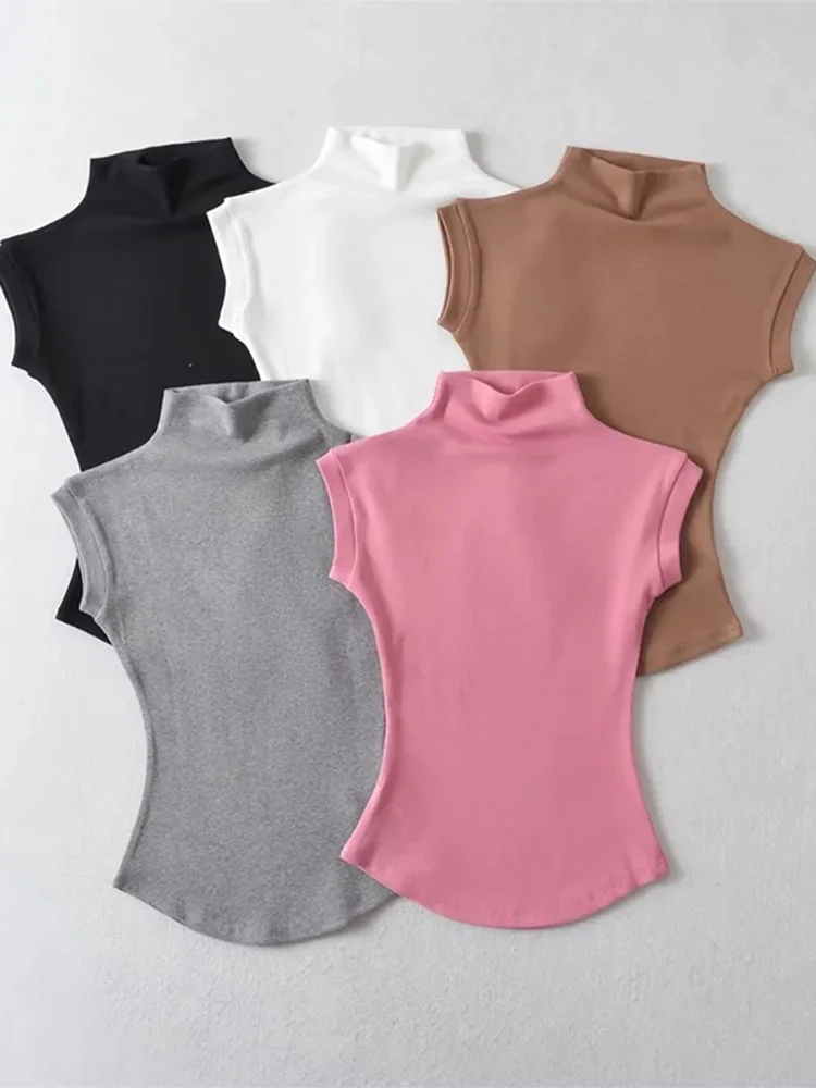 kf-S6da656e1edaa4a97b5aa18c0b35aeaa0Y Women Summer Sexy Turtleneck Sleeveless T-Shirts Tops Solid Slim Fit Pullovers Causal Tees Shirts Female Streetwear Basics Tees - Image 1