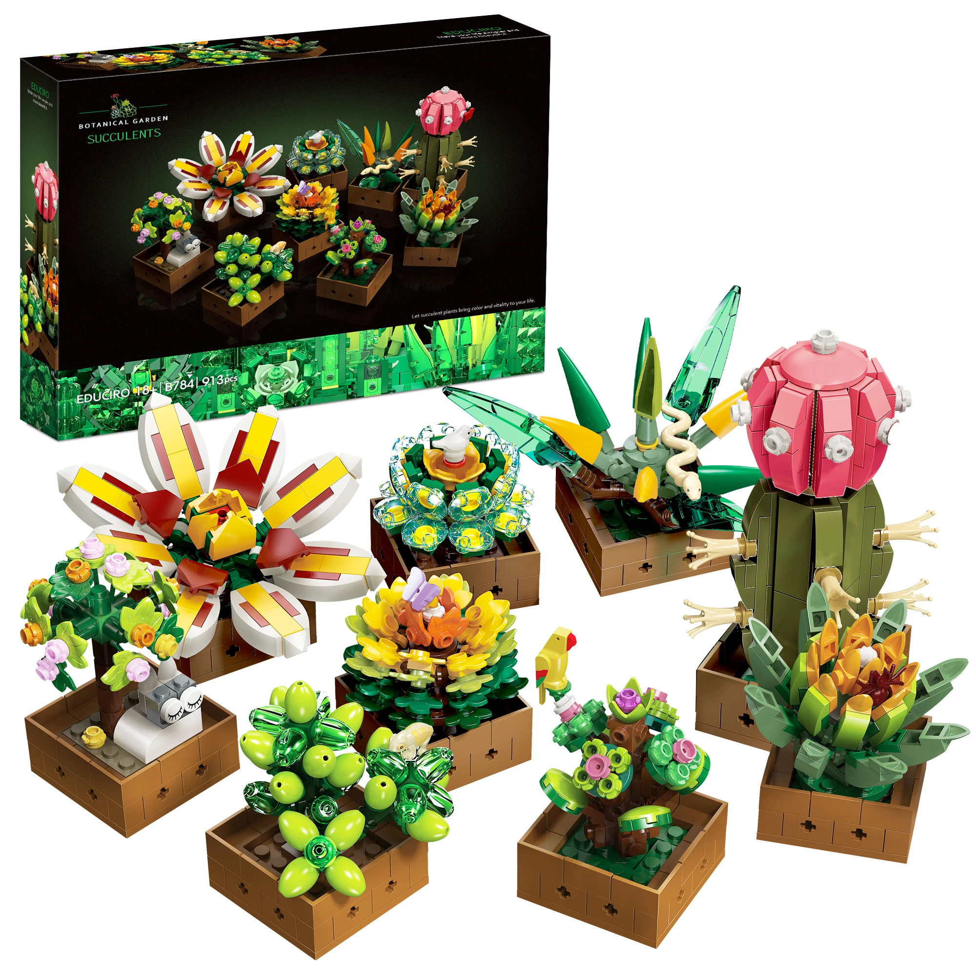 kf-S712f235ea5284a0fb9d215192766ef8d2 EDUCIRO Flower Plant Bonsai Building Set, 9pcs of Succulent Building Toy Blocks, for Home Decoration, Christmas Gifts - Image 1