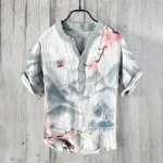 Spring/Summer Men's Shirt Stand Alone Casual Hawaiian Style Shirt Men's Top 100% Linen - Image 3