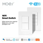 MOES Tuya Wi-Fi Smart Button Wall Switch (US Single-Live/Neutral Wire),Work with Alexa and Google Home,No Neutral Wire Required