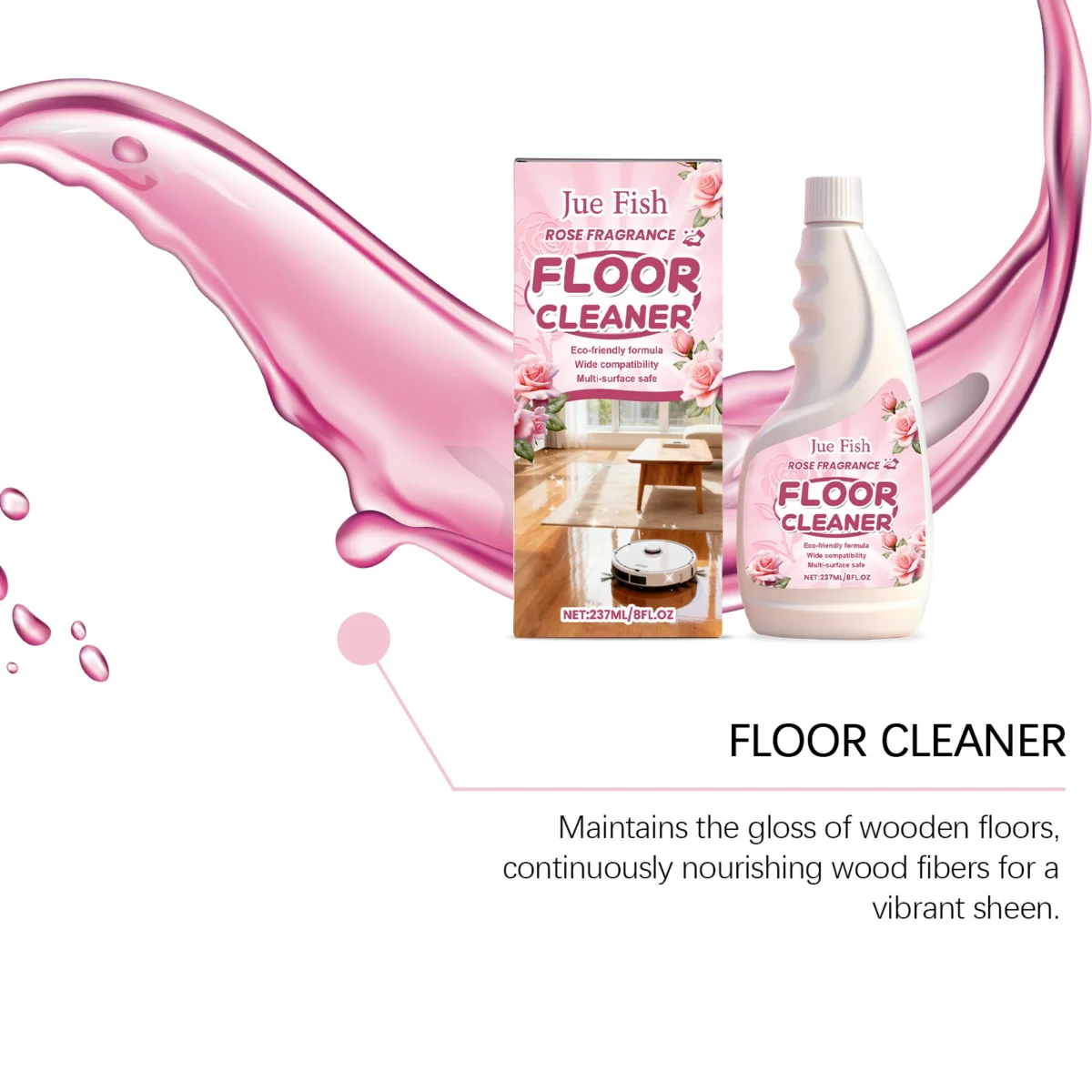Jue Fish Concentrated Wood Floor Cleaner And Polish For Hardwood Laminate Tile Cleaning Restores Shine Removes Stains Dust Pet - Image 4