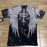 Summer European and American fashion men's breathable and comfortable round neck T-shirt wing cross print outdoor top