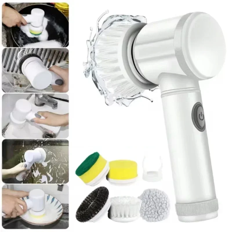 kf-S94b18fd6cbe44f73a0b8126ec02a5bf1K 5 in1 Electric Spin Scrubber, Spin Scrubber with 5 Replaceable Brush Heads Bathroom Cleaning Brush,Power Electric Cleaning Brush - Image 1