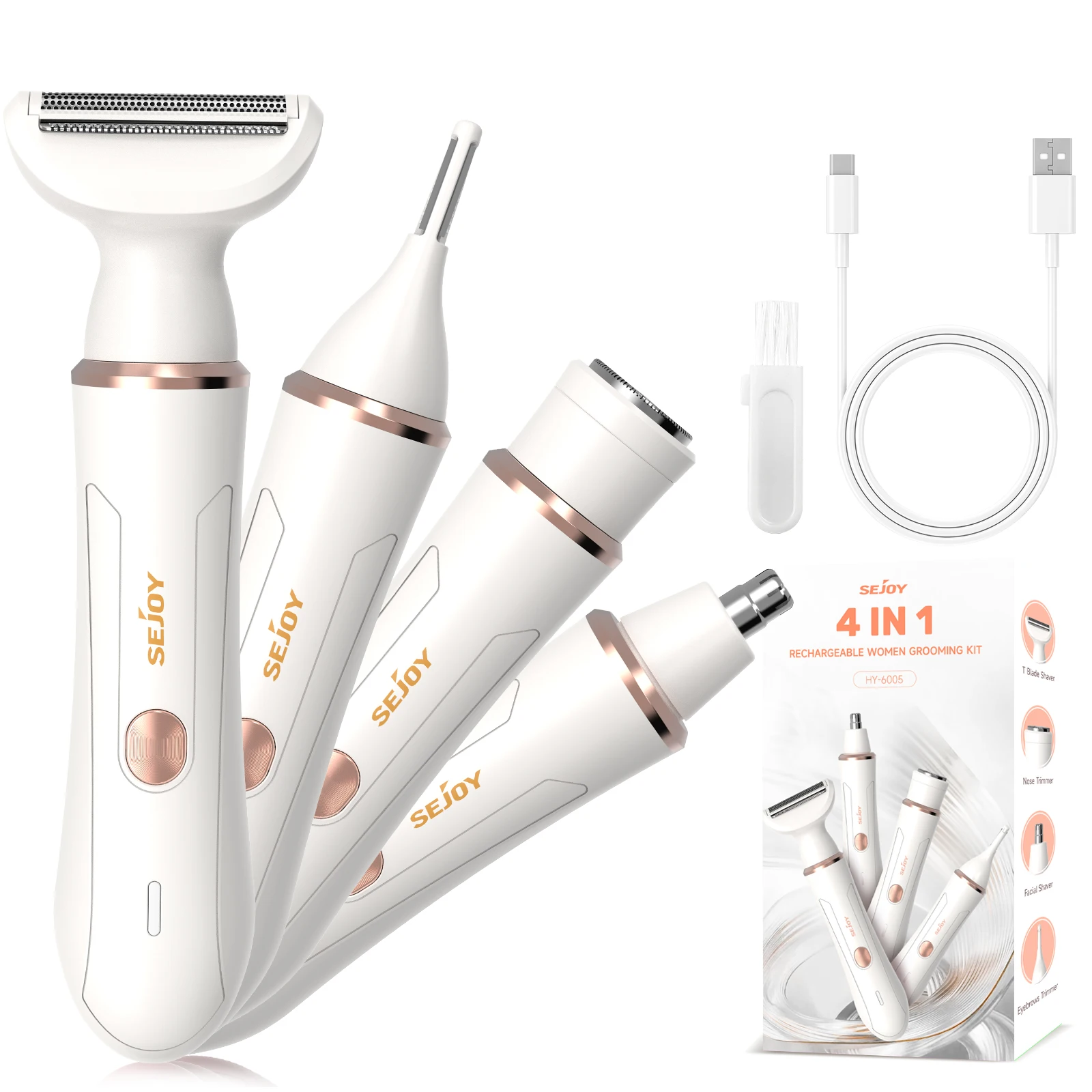 kf-S975d5968f3e74c818169957699fd27deh Portable 4 in 1 Electric Razors for Women for Face Nose Eyebrow Beard Mustache Arm Leg Armpit Bikini Women‘s Body Shaver Set - Image 1
