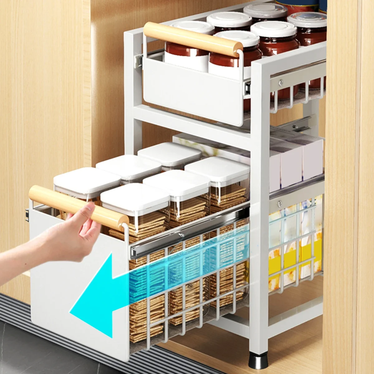 1/2tier,Kitchen cabinet pull-out storage rack,Slide-out storage basket under the sink,spice rack,Household items storage box - Image 3