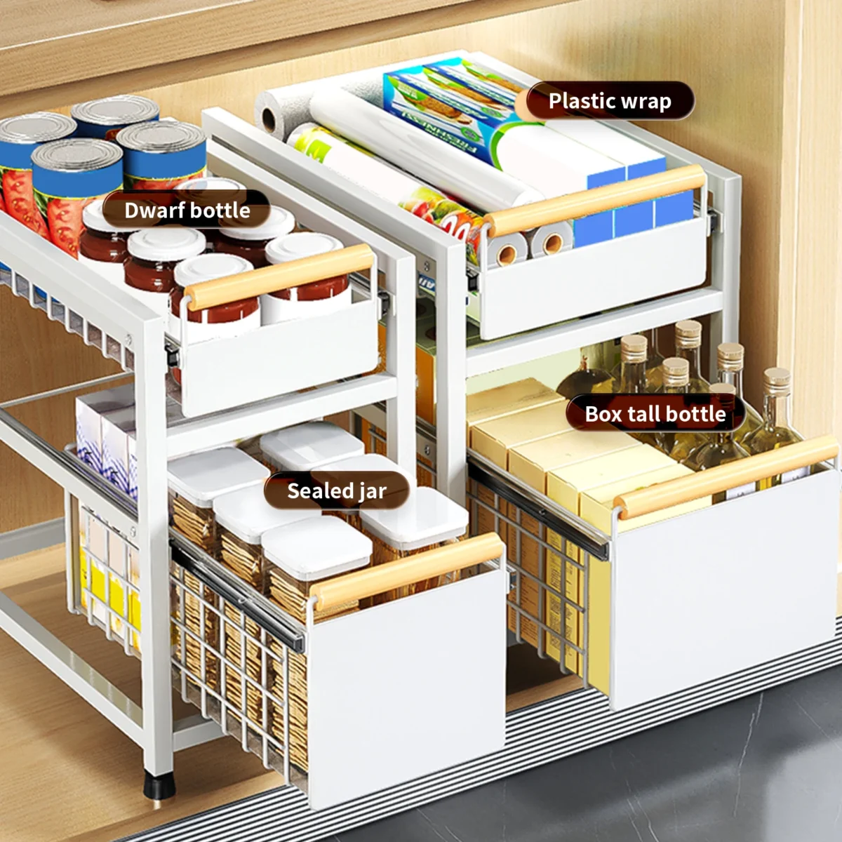 1/2tier,Kitchen cabinet pull-out storage rack,Slide-out storage basket under the sink,spice rack,Household items storage box - Image 4