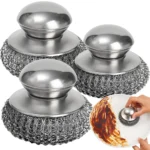 1-10PCS Stainless Steel Pot Brush with Handle Heavy Duty Dishwashing Wire Ball Metal Scrubber for Home Kitchen Cleaning Tool - Image 2