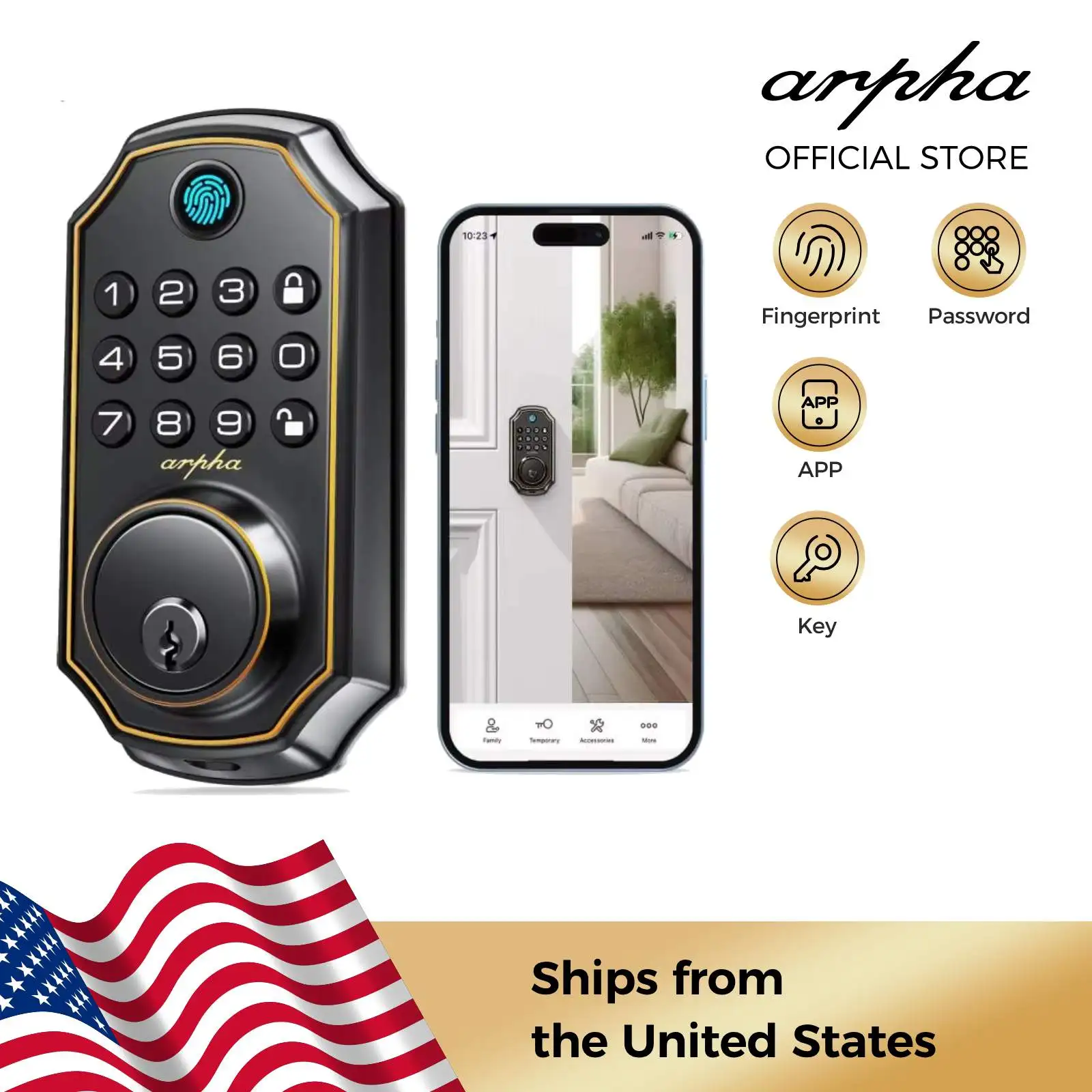 kf-Sf1b4e839eb0147cda3c35403ba9a9a694 Arpha D280 Keyless Entry Door Lock 5-in-1 Smart Fingerprint Deadbolt with Keypad Electronic Deadbolt Auto-Lock One Touch Lock - Image 1