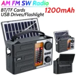 1200mAh Solar Radio with LED Flashlight BT Speaker Portable AM FM SW Radio Emergency Radio for Outdoor Camping Emergency