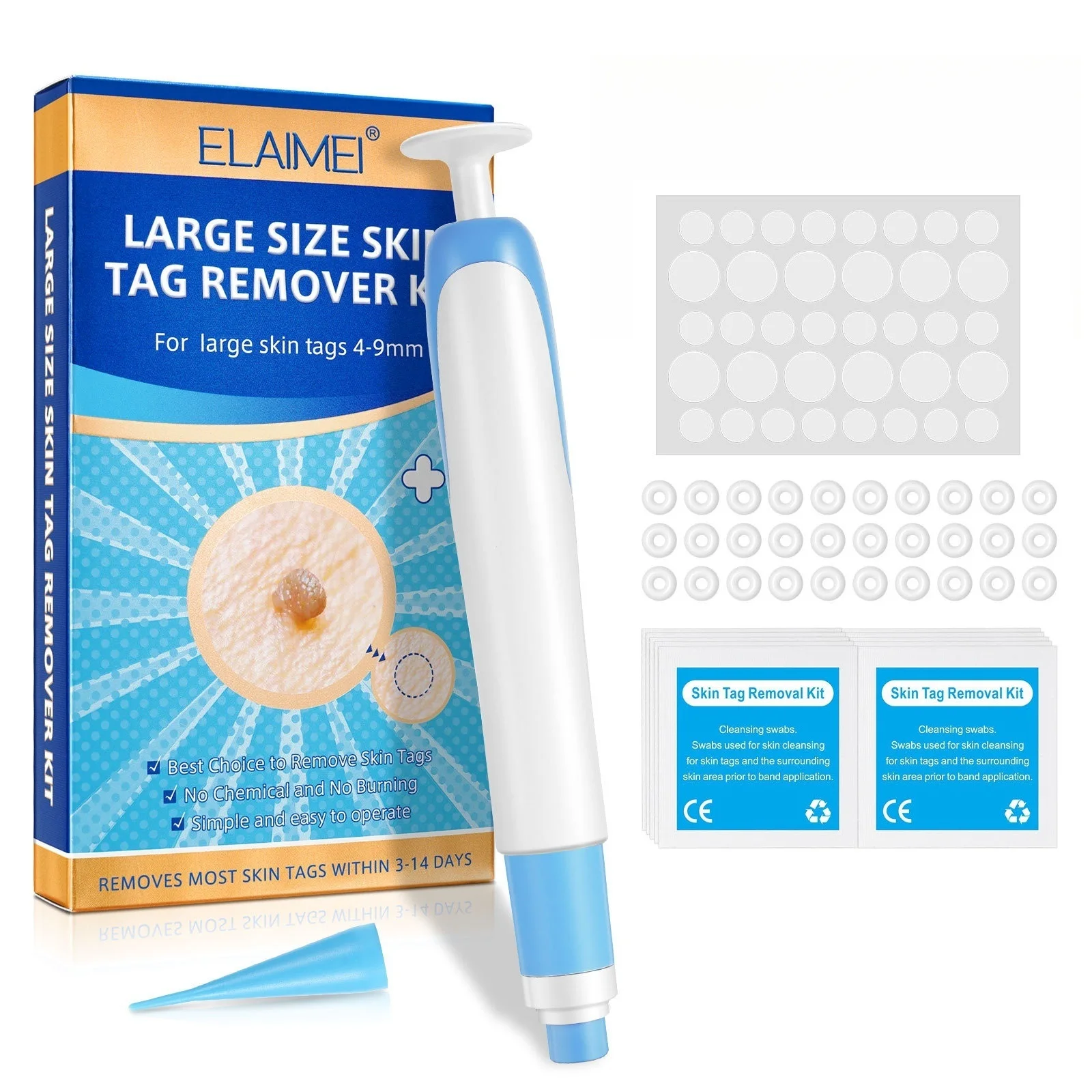 kf-S36e8e670324c4383ab80331b5a0f199aO Large Single Head Auto Skin Tag Removal Kit For Large Skin Tags 4-9mm With Cleansing Swabs Home Use Face Skin Care Tool - Image 1
