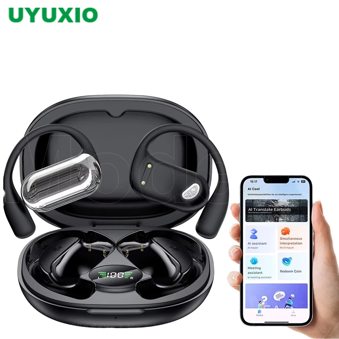 kf-S772791a7937d4a7189a2178b47739f30F UYUXIO Real Time Translator Headphones AI Language Translation Earbuds 144 Languages & Accents 3 in 1 OWS Ear Buds for Business - Image 1