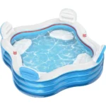 Inflatable Swimming Pool, Full-Sized Blow Up Pools with Seats and Backrests, Kiddie Pool for Outdoor & Backyard, Jelly Blue