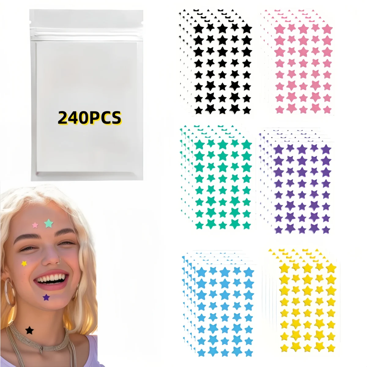 Superstar Hydrocolloid Pimple Patches - Cute Star-Shaped Cover, Colorful & Shiny, Pimple Patches for Face - Image 2